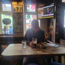 A well earned pint of Guiness after a long drive.