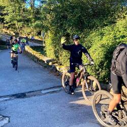 Some cyclist do the trail