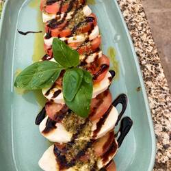 Lunch. Caprese salad with pesto.