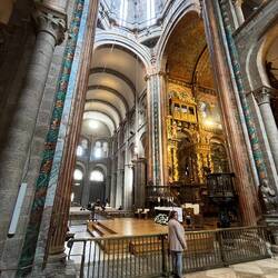 The huge Botafumeiro (censer) hanging just in front of the altar