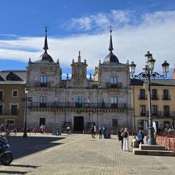 Police station on the plaza. Today was the feast of the patron Saint of police in Pomferrada.