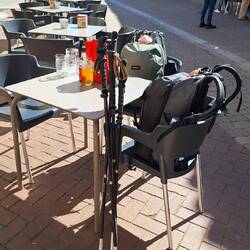 Rehydration after today's walk, this was the first day you could sit out in t-shirt and shorts.