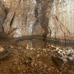 Hier sieht man gut an der Kante, wie hoch das Wasser im Winter steht