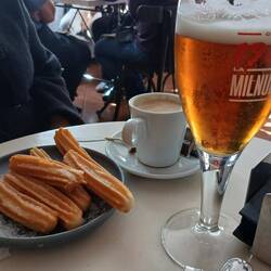 Des went for the churros, I went for a tortilla (not pictured). 1906 is a great beer here!