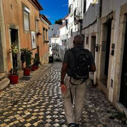 Colorful black and white streets are lovely to look at but slippery to walk on!