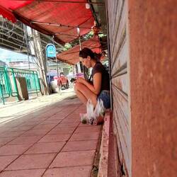 Kurze Pause nach dem Marktgang