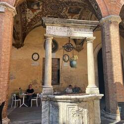 Stopping for coffee in a place courtyard