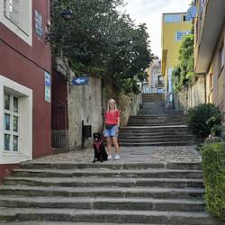 Steep steps up to the old town form part of the pilgrimage route