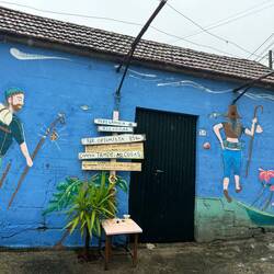 Funny mural posted for pilgrims. It was in the middle of a steep climb.