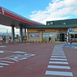 Home for the night, probably sharing with more truckers than pilgrims!