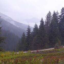 Der Tag beginnt mit Regen und Wolken bis ins Tal.