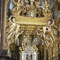 The large gold altar at the centre of the cathedral is very ornate and unusual in design