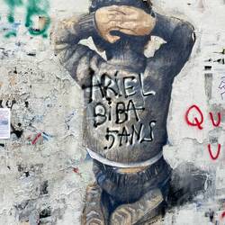 This piece has had the writing on the jacket added recently due to what has gone on in GAZA