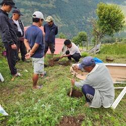 Community men and our guides and porters started the support project by ICO to build a solar shower