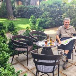 We enjoyed a beer in the garden before an early dinner and bed.