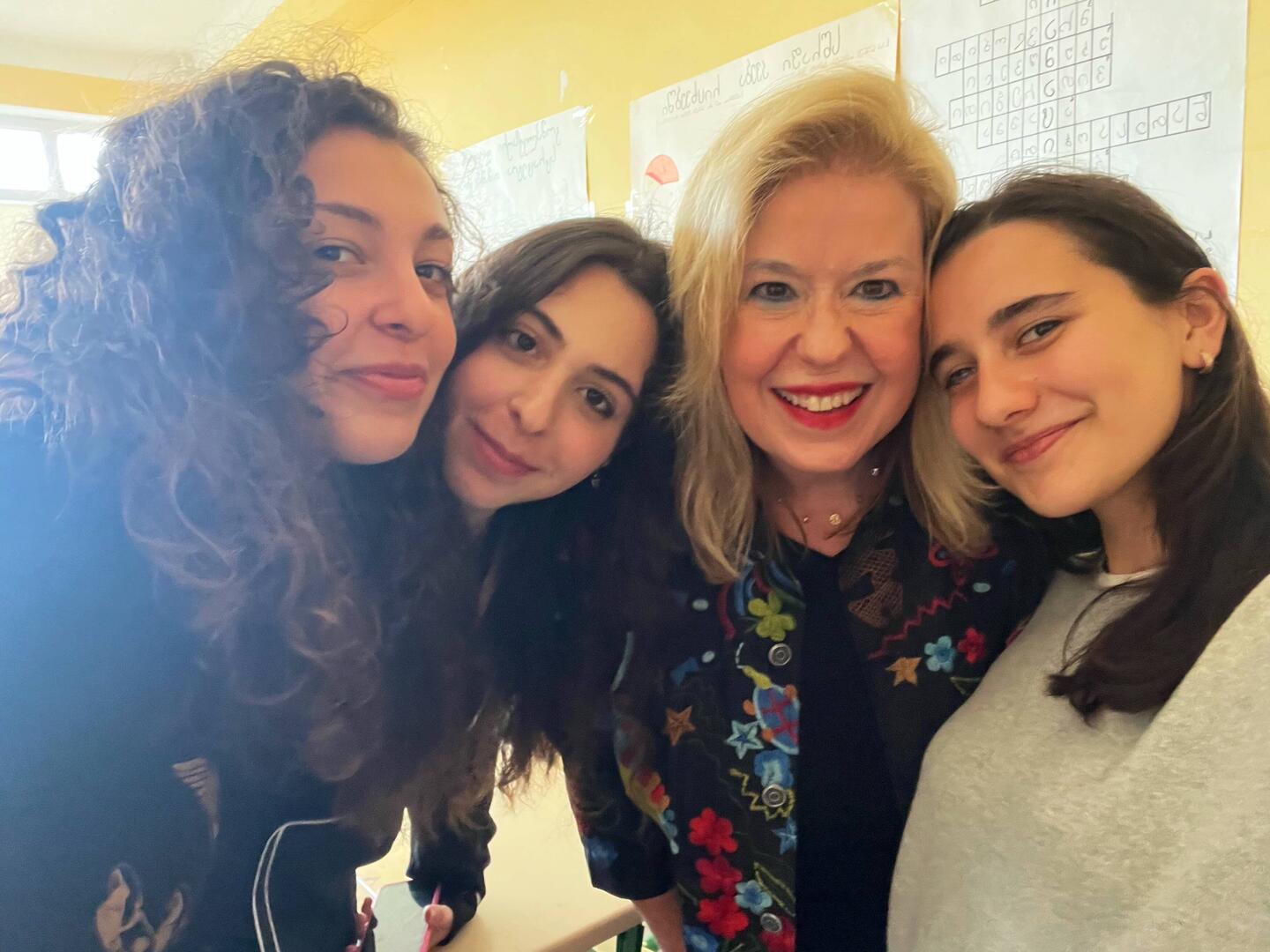 Meeting my zoom students, Qristina, Nini, and Mariam, in person