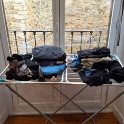 Pretty much all our clothes, washed and ready for our next stint.