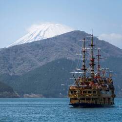 Pirate ship ferrying passengers across the Lake Ashi
