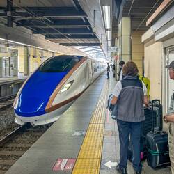 Bullet train arrriving for trip to Tokyo