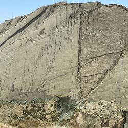 Dino-Fußspuren gibt es entlang der kompletten Felswand