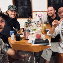 Tadas, Hendrik, a local and me having dinner and drinks.