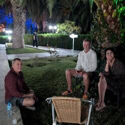 Drinks outside of our rooms with Gary and Christiane