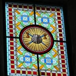 The church of the virgin pilgrim, scallop shell is the symbol of Camino