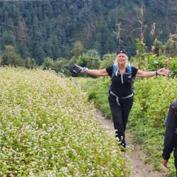 Jen is in her element surrounded by buckwheat. She eats gluten free