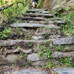 The stairs and we were not to touch the railing or we would be off the mountain!