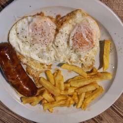 This isn't sausage, egg and chips, it's chorizo, egg and chips, I was being adventurous.