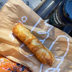 Breakfast. Delicious pastry! Can have meat or potato in them, spinach or cheese. A Burek.