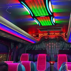 Disco colors on shuttle bus.