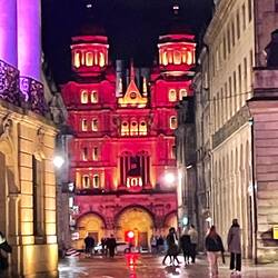Church next to Place de la Libération all lit up