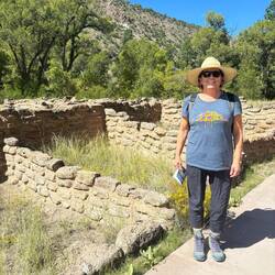 Laura at the ancient Puebla dwellings