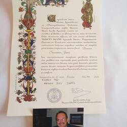 My Compostela. On the bottom it adds "Vicarie Pro (On behalf of) Nathan Joy James".