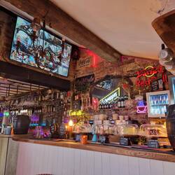 The Canalside Bar with cakes and kegs of beer and cider