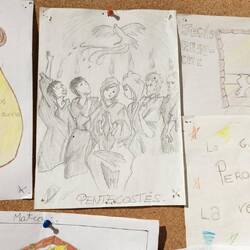 Bulletin board inside Thomas Beckett church