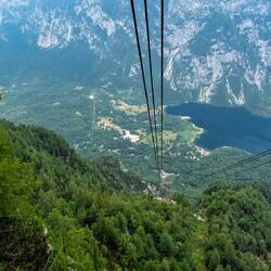 Going down the cable car from the top of Mt Vogel