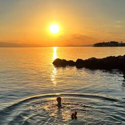 Schwimmen in den Sonnenuntergang — auch Wolfgang war im Wasser.