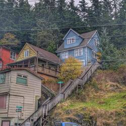 Lots of staircases up to houses, and they have street names. This one is Barber St.