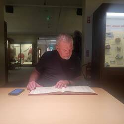 Randy looking through the tax roles in the Armagh Town archives