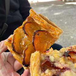 Getting to eat our slices of tart