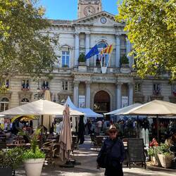 Ian in Place de L'horloge with the Hotel de Ville behind