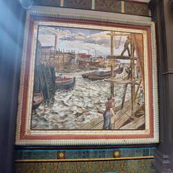 Painted tiles in the Shipwrights Arms. Sadly our worst lunch on the trip