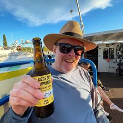 Enjoying a much deserved cold beer