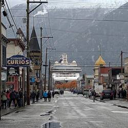 The ship makes an imposing addition to the main street in Skagway.