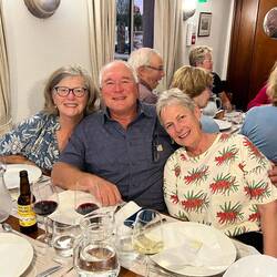 Enjoying dinner and the company