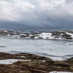 Frozen lake as we drove north to Eidfjord.