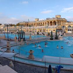 The outdoor pools