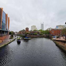 Coming out of Birmingham & Fazeley Canal, past Old Junction Turn, heading towards Oozells St Loop